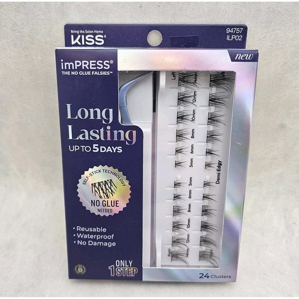 NWT KISS ImPress Demi Edgy Falsies Long Lasting Self Adhesive Eyelashes Reusable